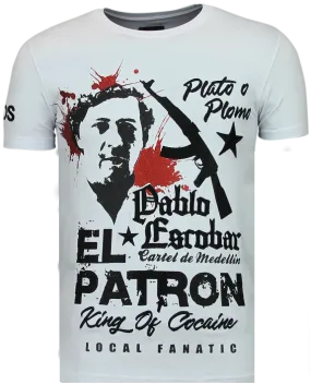 Camisetas - El Patron Pablo - Rhinestone Camisetas - Blanco