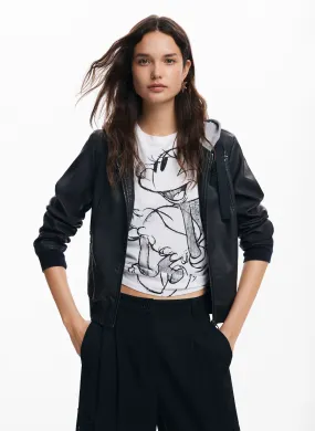 Chaqueta recta de algodón mezclado serigrafiado en negro