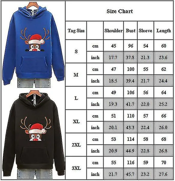 CHRISTMAS WOMEN MEN ELK PRINTED COUPLE HOODIE LONG SLEEVE HOODED XMAS SWEATSHIRT PULLOVER TOPSGREEN