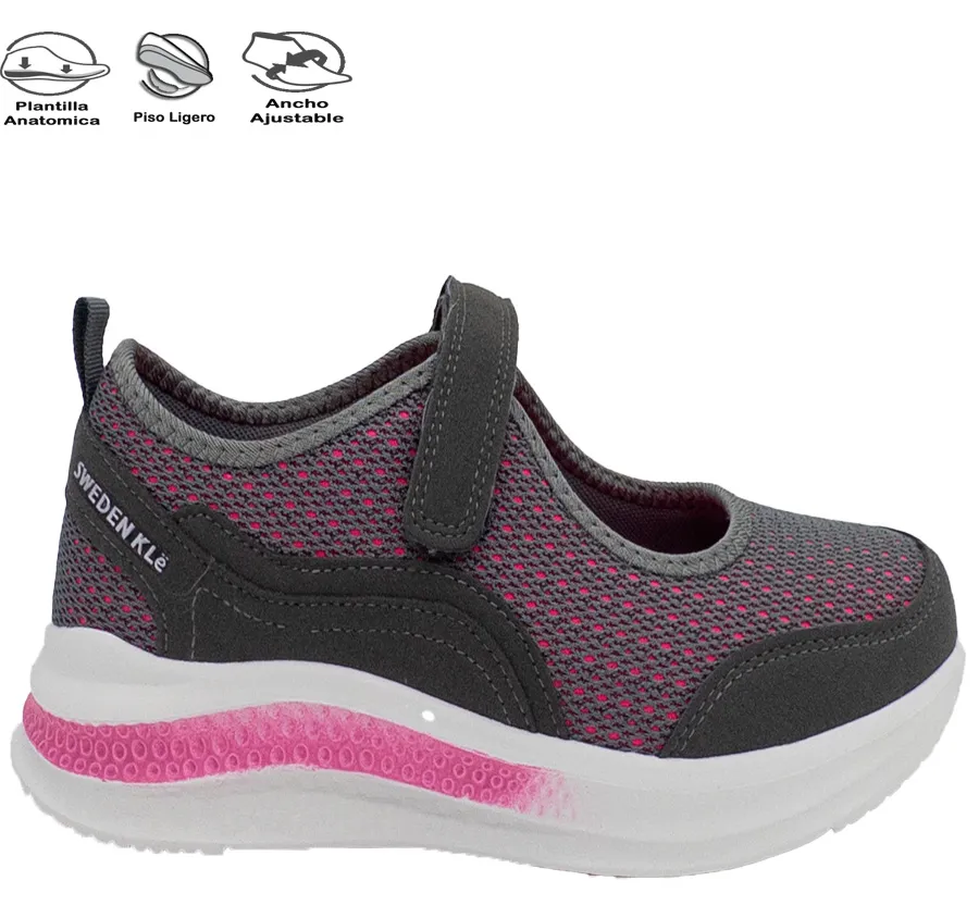 DEPORTIVO SWEDEN KLE 231051 JUDY PARA MUJER SALÓN CON VELCRO TEXTIL REJILLA GRIS PLANTILLA ACOLCHADA MEMORY SPONGE 27869