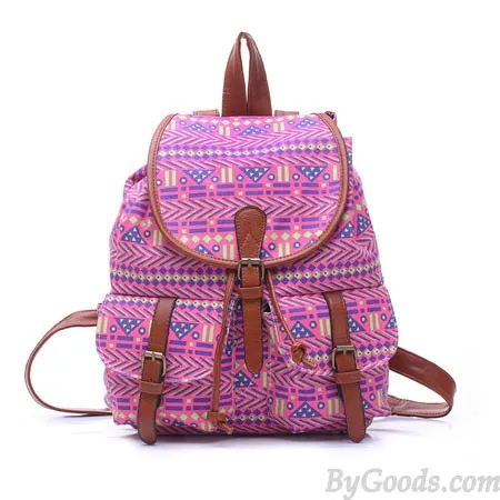 Fresh College Floral Geometry Pattern Canvas School Backpack Travel Rucksack