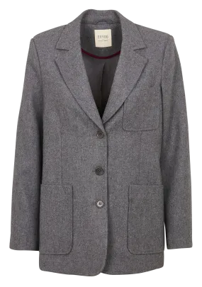 LALI - Chaqueta recta con cuello de solapa en franela de lana y seda en gris