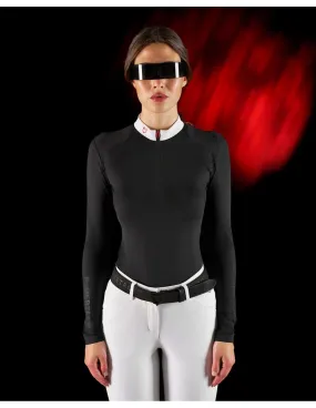 Polo De Competición Manga Larga Y Cremallera Mujer Equestro Ridertechnology Negro