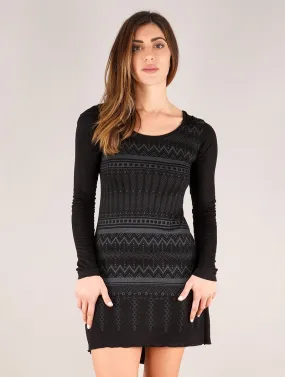 Vestido corto estampado de mangas largas con capucha Inanna Aztec, Gris