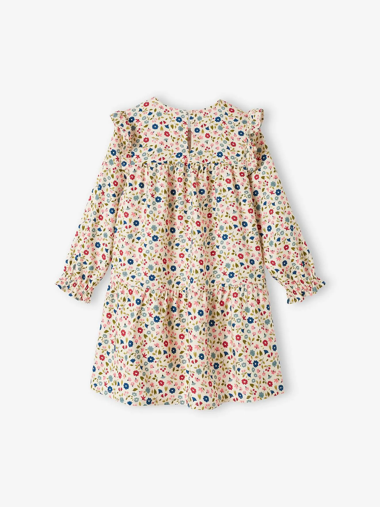 Vestido vaporoso con volante y motivos de flores, para niña