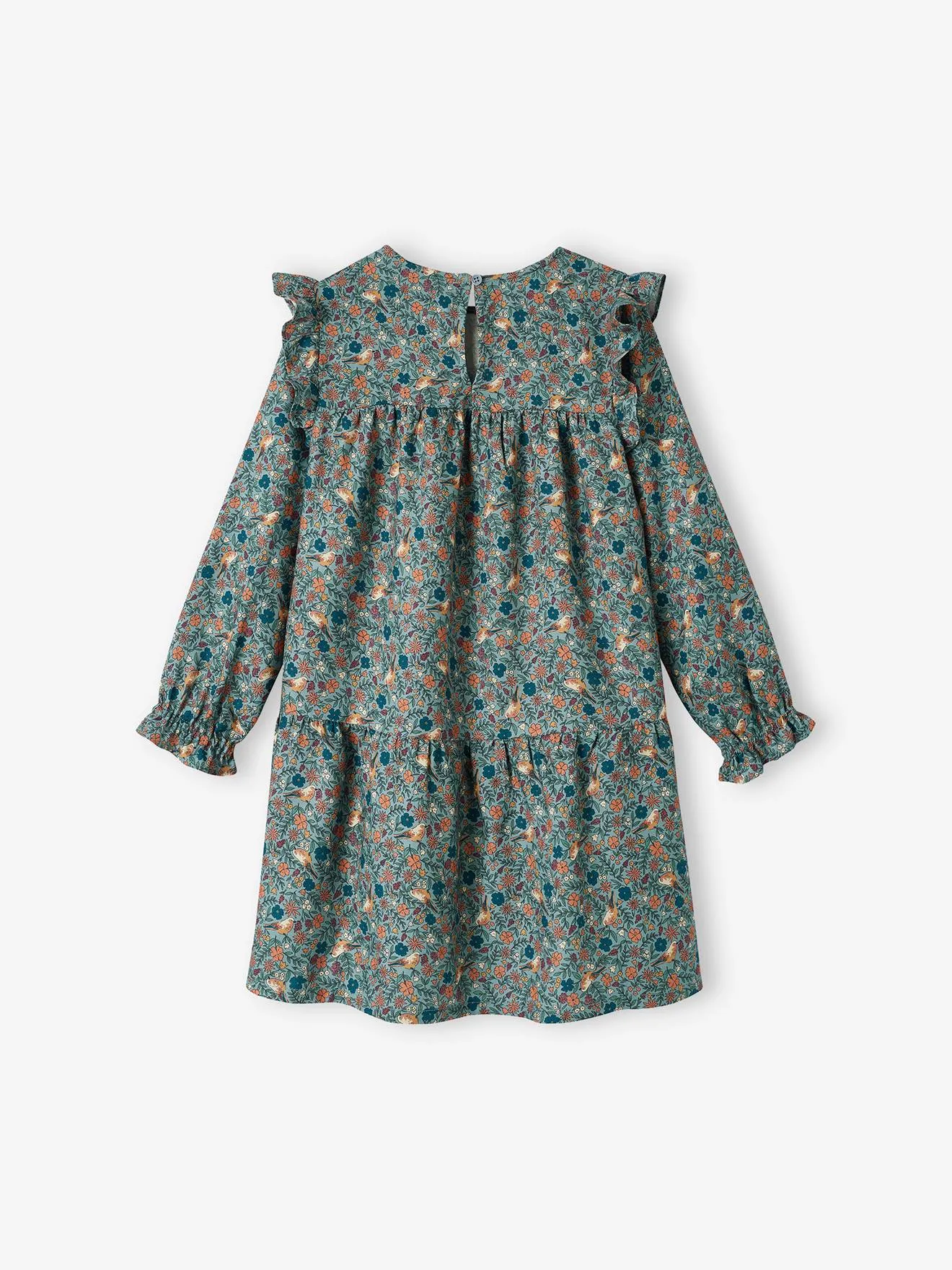 Vestido vaporoso con volante y motivos de flores, para niña